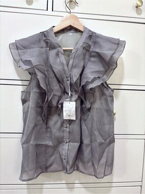Natural Couture Ruffle Blouse Medium in Grey